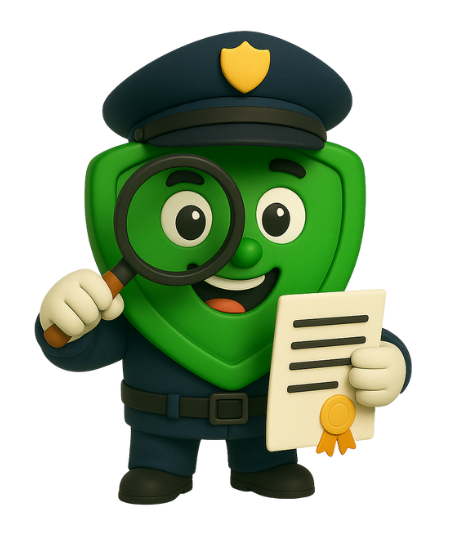 Mascote pesquisando certificado